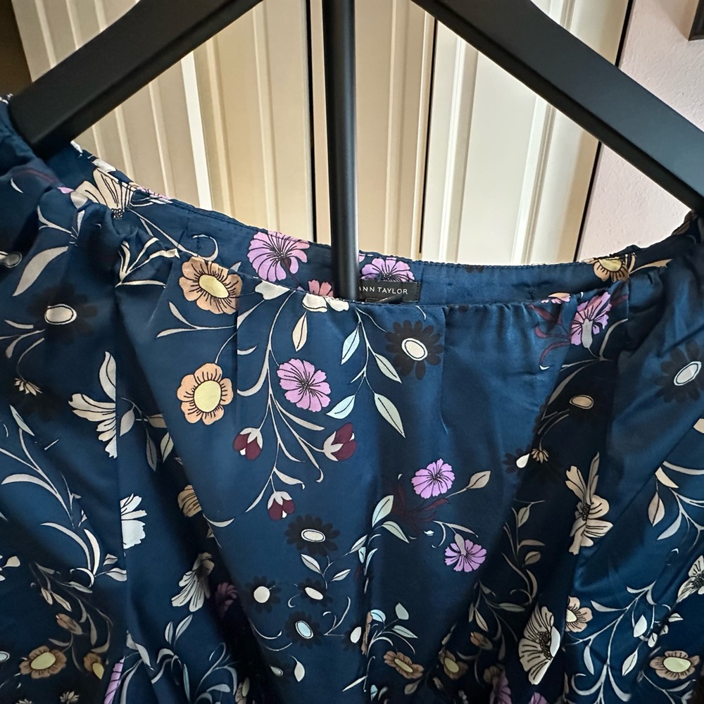 Ann Taylor Teal Floral Long Sleeve Wrap Dress - Picture 4 of 5